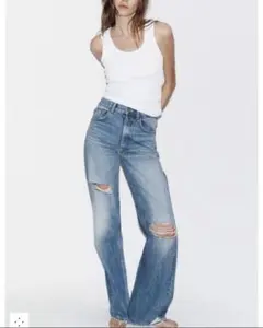 TRF ダメージ加工ワイドレッグハイウエストジーンズ　ZARA 32インチ