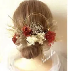 金箔付♪レッド×ホワイト髪飾り♪ドライフラワー♪成人式♪結婚式♪卒業式♪水引