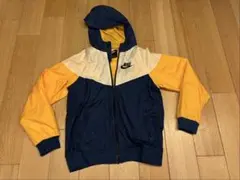 美品　Nike ナイロンジャケット キッズL 150 青黄白　フード付き