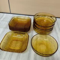 昭和レトロ/曽我ガラス/アンバーガラス/琥珀色/洋皿/食器/2種類×5枚