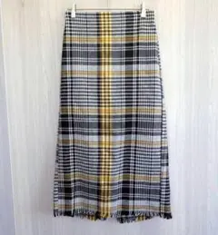 レディース スカート ロングスカート タイトスカート 毛 ブラック チェック M