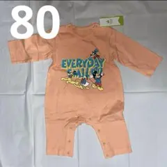 80 ミッキー ドナルド 長袖 ロンパース カバーオール 薄手 オレンジ