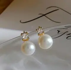 1粒 パール ダイヤ イヤリング ゴールド ステンレス 痛くない クリップ 新品