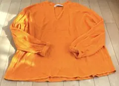 ZARA ニット トップス カットソー オレンジ Vネック M