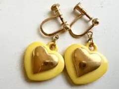 年代物 当時物 未使用 黄色×金 レトロハート vintage揺れるイヤリング