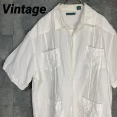 ビンテージ　キューバシャツ　レーヨン　刺繍　2XLサイズ　ビッグシルエット　白