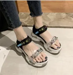 ネット赤いサンダル新しい野生のラインストーンプラットフォームスポーツサンダル