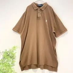 【ポロバイラルフローレン】綿100%♡メンズ半袖ポロシャツ／ロゴ刺繍／無地茶夏服