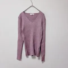 ビス【F】リブニット/Vネック ケーブル編み 長袖 秋冬 大人可愛い シンプル