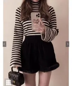 ボーダー リブ ブラウン