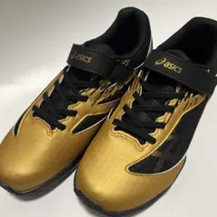 ASICS アシックス　ゴールド ブラック スニーカー　24.5㎝