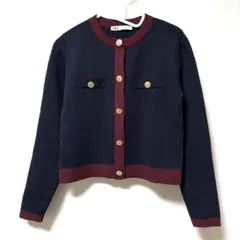 ZARA 配色カーディガン ネイビー×ボルドー