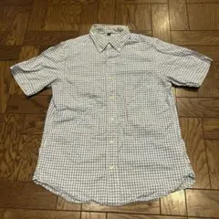 水色と白のギンガムチェック 半袖シャツ S