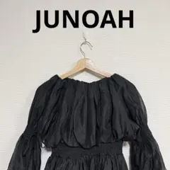 JUNOAH ジュノア オフショル シアーボリュームブラウス ブラック M 黒