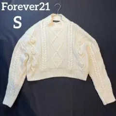 Forever 21【S】クロップド丈ケーブルニット 白 ハイネック セーター