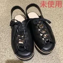未使用 niko and… レース アップ サンダル 厚底 ブラック Lのサムネイル