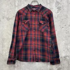リーバイス　Y2K　チェック　アメカジ　長袖シャツ　古着　レッド　赤　他　M