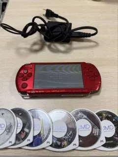 【動作確認済】PSP-3000 レッド 本体 ソフト6本 充電器付き