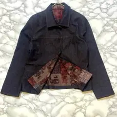 デニムジャケット テーラードジャケット 袖 ロールアップ 総柄 古着 レトロ M