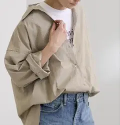 FRAMeWORK✨OLIVEAUX ストライプ オーバーシャツ 長袖　キャメルのサムネイル