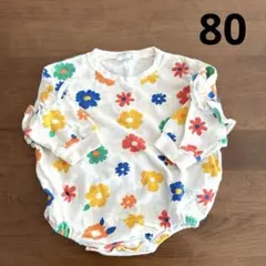 美品 花柄 ロンパース 長袖 80
