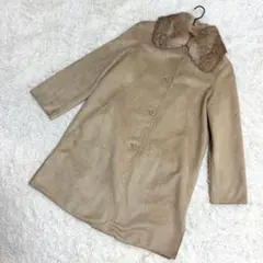 プラタエレガンス✨良品　ファー襟付きコート　スエード　ブラウン　ゴージャス