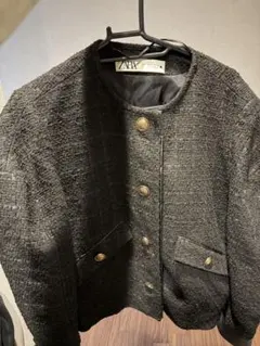 ZARA ブラック ツイードジャケット