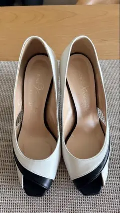 ★ほぼ新品(1回使用)★23cm・ホワイト&ブラック・オープントゥ・銀座かねまつ