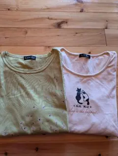 CANTIA 花柄Tシャツと猫イラストTシャツ セット