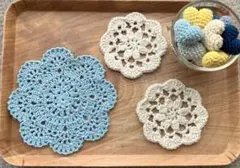 お花のポットマット&コースター　計3枚セット　ドイリー　ハンドメイド　手編み