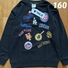 新品　MLB　チームロゴ　トレーナー　長袖　裏毛　ドジャース　ブラック　160