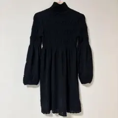 ワンピース　黒　L レース　ニット　タートルネック　ゆったり　体型カバー　上品