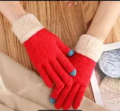フリース手袋 赤 タッチスクリーン対応22cm