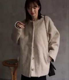 sakishimatokyoシャギー ノーカラーコクーンコート ベージュ