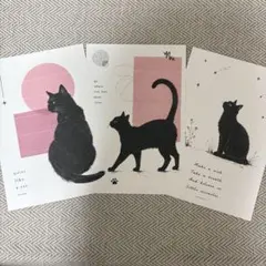 黒猫イラスト ポストカード 3枚セット