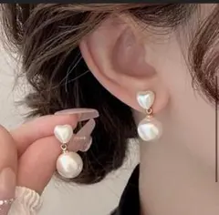 ハート パール ピアス ゴールドカラー 可愛い