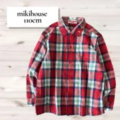 ミキハウス／チェック柄 長袖シャツ ロゴ刺繍 赤系 110cm