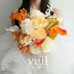 ウェディングブーケ　造花　結婚式　前撮りブーケ　オレンジ　黄色　イエロー　白