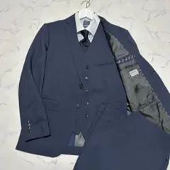 美品　オリヒカORIHICA 3ピーススーツ　ネイビーシャドーストライプ　AB6