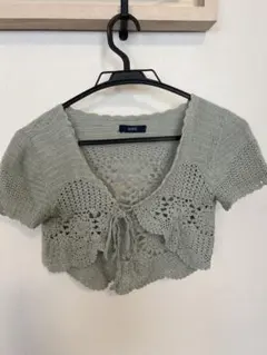 ROPE レース編みグレー クロップドカーディガン