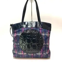 COACH コーチ シグネイチャー チェック柄 トートバッグ ネイビー