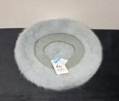 未使用タグ付き　アンゴラ　リブベレー帽　シャギー調　ミント