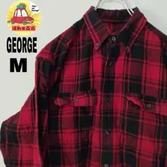 usa古着 GEORGE ネルシャツ　M レッド　ブラック　チェック