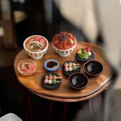 ミニチュア 和食色々セット いくら丼 小うどん 三色団子 抹茶 取り皿付き