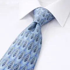 【美品】LANVIN ネクタイ サックスブルー 総柄 シルク 光沢感上品デザイン