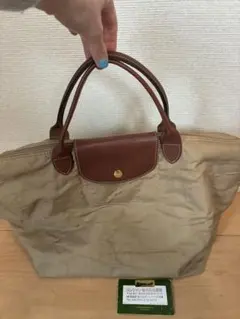 ロンシャン プリアージュ ナイロン レザーハンドル トートバック　ベージュ