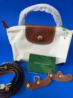 ロンシャン　トートバッグ ハンドバッグ ホワイト/ブラウン@4
