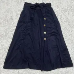 DoCLASSE ロングスカート M 金ボタン ネイビー ウエストゴム フレア