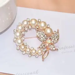 入学式 卒業式 サークル パール 蝶 ブローチ・ピンクゴールド