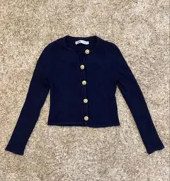 ZARA リブニット カーディガン ネイビー 金ボタン 長袖